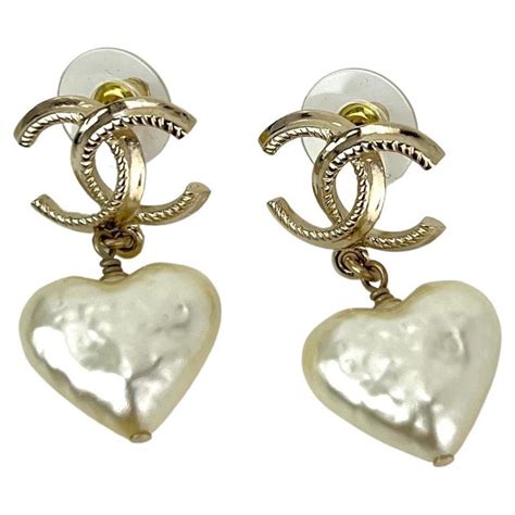 chanel pearl heart drop earrings|authentic Chanel pearl earrings.